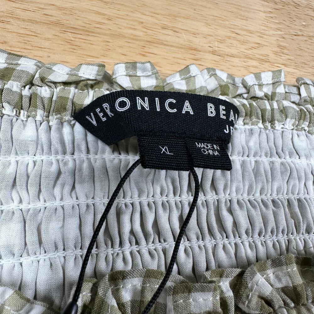 Veronica Beard NWT Aloya Smocked Cotton Mini Skirt Size XL Olive Gingham Ruffle - Picture 4 of 10